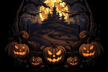 Halloween decoration,Supernatural Pumpkin Patch Scene, Ritualistic Mystery Under the Full Moon
