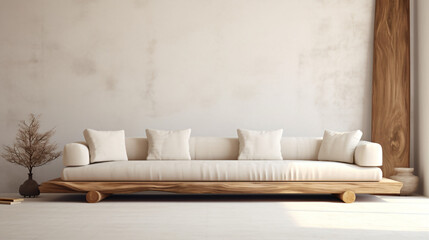 Fototapeta na wymiar シンプルな部屋にナチュラルな木のソファー