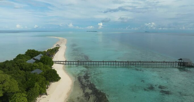 Aerial drone of tropical island and sandy beach. Timba Timba islet. Tun Sakaran Marine Park. Borneo, Sabah, Malaysia.