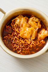 Korean instant noodles with dumplings