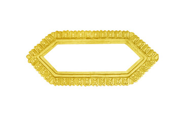 Gold yellow frame texture with hexagon carving patterns for sign picture or mirror isolated on...