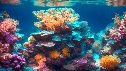 Naklejka na ściany i meble Vibrant coral reefs in the sea.