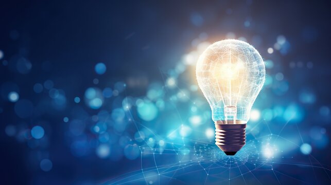 abstract background light bulb on blue background  . Concept of innovation technology network Concept of innovation, idea, technology network 