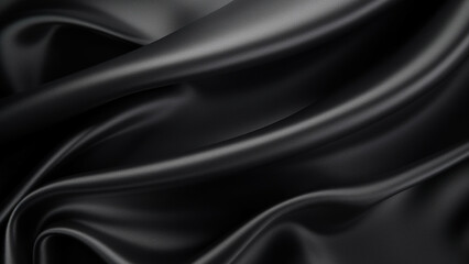 Fototapeta premium Shiny black fabric background, smooth black silk background, black fabric texture, Generative AI