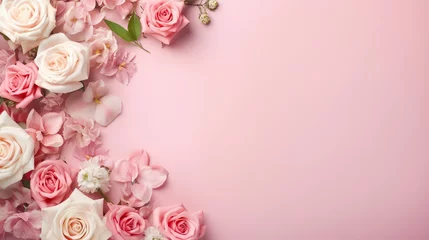 Poster valentine's day with flowers and pink background AI generated image © ellisa_studio