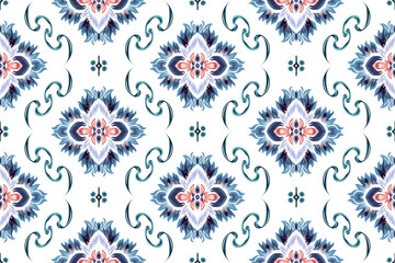 Abstract flower ethnic seamless pattern design. Aztec African fabric mandala boho textured textile decorative. Tribal motifs native vector background 