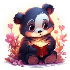 Obraz premium Charming panda writes a love letter in cartoon style isolated on a white background