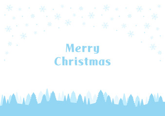 クリスマスの背景素材、雪の結晶とたくさんの木、白背景