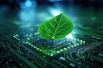 Green power technology electronic circuit board with processor in the computer network background