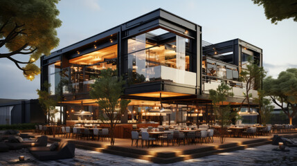 Fototapeta na wymiar Design of restaurant exterior. Restaurant exterior, restaurant appearance concept