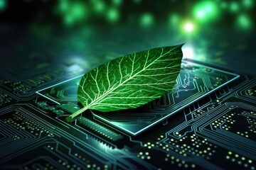 Green power technology electronic circuit board with processor in the computer network background