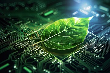 Green power technology electronic circuit board with processor in the computer network background