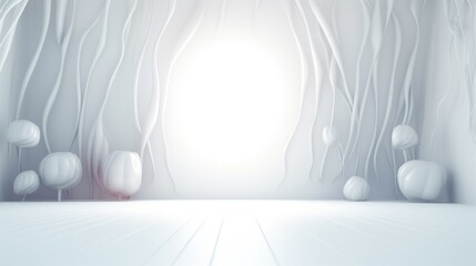 White wall for mockup with abstract bionics. AI Generation 
