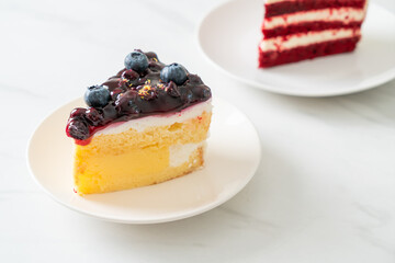blueberry cheese cake on plate