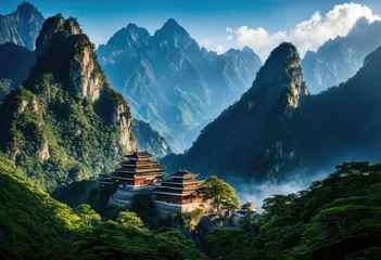 Fotobehang A mystical mountain range with hidden temples © Sohel