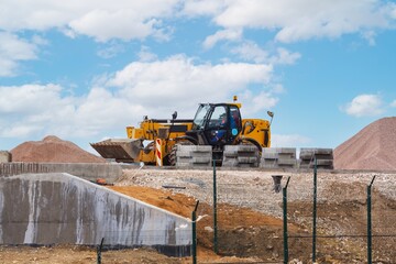 building industrial machinery equipment on construction site