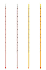 Mercury thermometer, glass rod type, measures temperature to know the temperature in the environment of a room or area. Accuracy in measurement To control and measure records. Flat design
