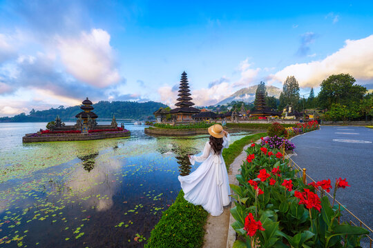 Pura Ulundanu Bratan Temple on Bratan Lake in Bali Island Bali temple, important landmark of Balinese people, Indonesia