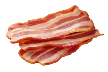 Three slices of bacon isolated on white background