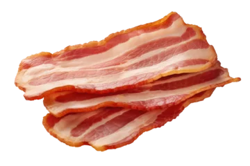 Foto op Plexiglas Three slices of bacon isolated on white background © Aleksandr Bryliaev