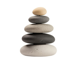 Stack of pebbles, zen stones, isolated on white background