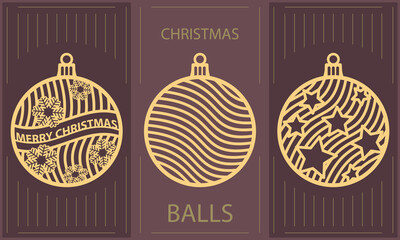 New Year, Christmas tree balls for laser cutting. Template for cutting cardboard, paper, plywood.