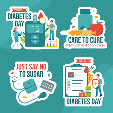 World Diabetes Day Label Flat Cartoon Hand Drawn Templates Background Illustration