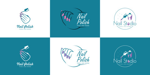 Nail polish logo collection with modern creative and unique concept design Premium Vector