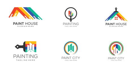 Painting logo design collection with creative unique style Premium Vector