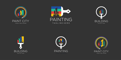 Painting logo design collection with creative unique style Premium Vector