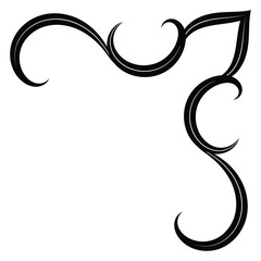 Thin line vintage corner. Medieval period of the Victorian dynasty. Fancy black monogram frame design element abstract icon collection Flower simple symbol