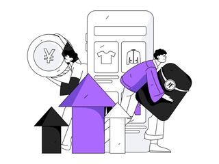 Online shopping e-commerce flat vector concept operation illustration
