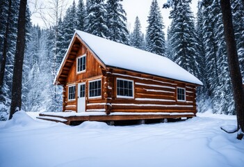 A solitary writer finding inspiration in a secluded cabin in a snow-covered forest