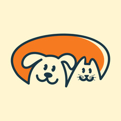 Minimal and Simple Cartoon Logo - Illustration of a cat and dog in a Cheerful Style