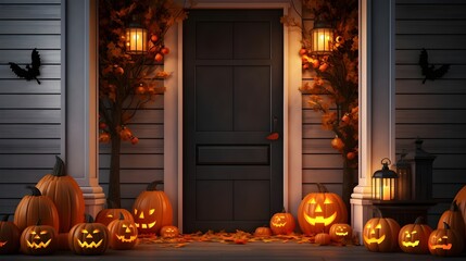 front door decorated for halloween