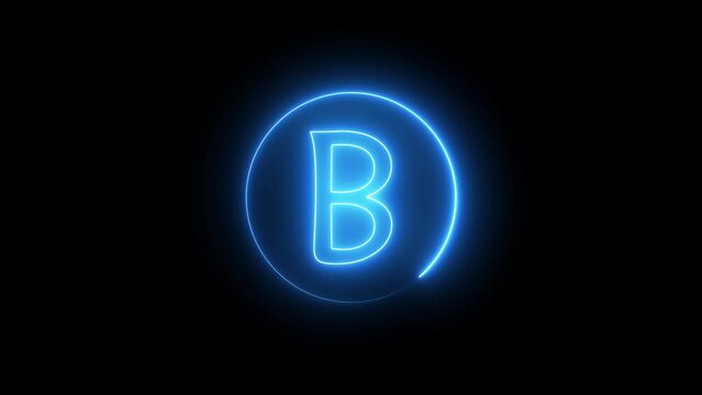 Neon sign letter glowing with blue light. Glowing neon line in a circular path around the B alphabet.