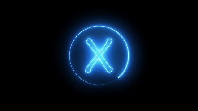 Neon sign letter glowing with blue light. Glowing neon line in a circular path around the X alphabet.
