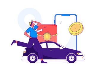 Fototapeta premium White-collar taxi ride flat vector concept operation illustration