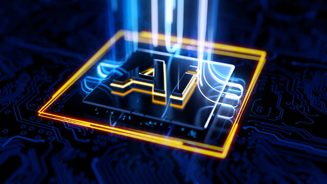 AI Chip on circuit board processing technology abstract background. - Powered by Adobe