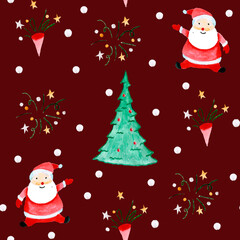 Seamless pattern for new year and christmas. Watercolor drawing.