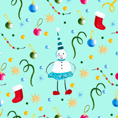 Seamless pattern for new year and christmas. Watercolor drawing.