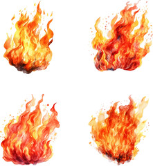 Watercolor fire set. set of watercolor flame fire illustrations