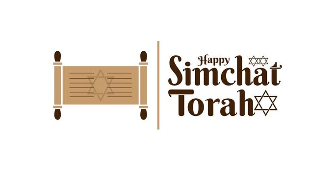 Happy Simchat Torah Text animation with Torah scroll book. Experience the Joyous Celebration of Simchat Torah. Discover the Symbolism of Torah Scrolls, the Star of David, and the Spirit of Jewish