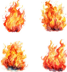 Watercolor fire set. set of watercolor flame fire illustrations © Anasvectorpng