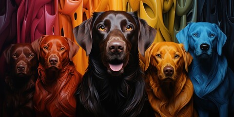 illustration of colorful dogs, generative AI - obrazy, fototapety, plakaty