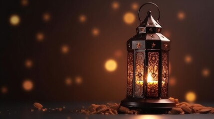  Arabic lantern with burning candle, Ramadan concept