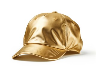 A baseball cap made of gold, isolated on white background - obrazy, fototapety, plakaty