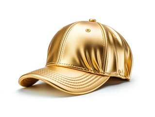 Fototapeta premium A baseball cap made of gold, isolated on white background