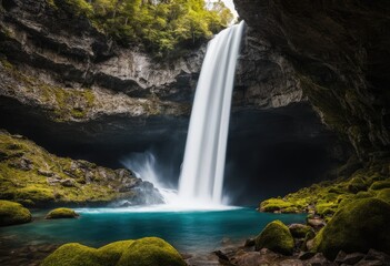 Naklejka na ściany i meble A thundering waterfall with a hidden cave