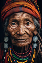 Elderly Woman in Traditional Headwear